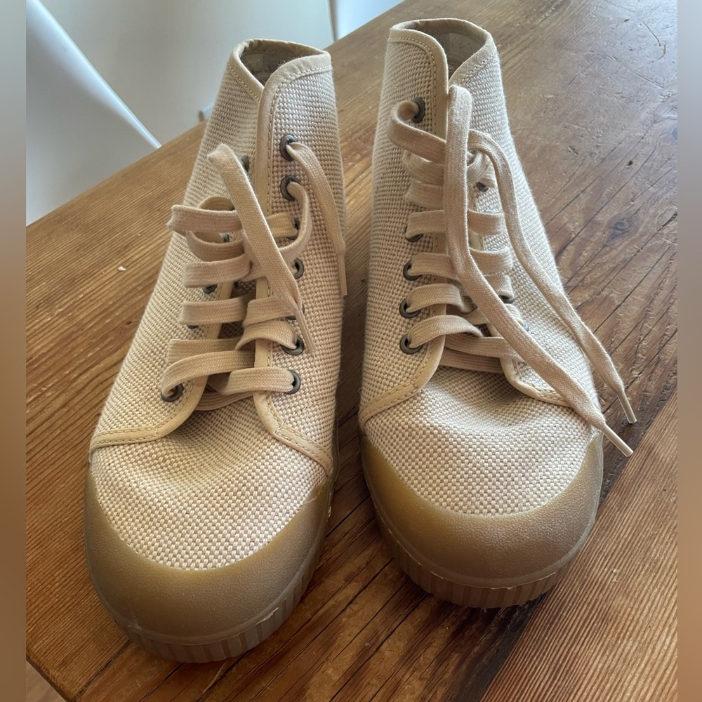 Spring Court Canvas High Tops in Beige